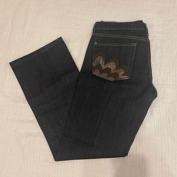 7 Seven for All Mankind Bootcut 28 Jeans Back Pocket Embroidered Sequin - Picture 4 of 7